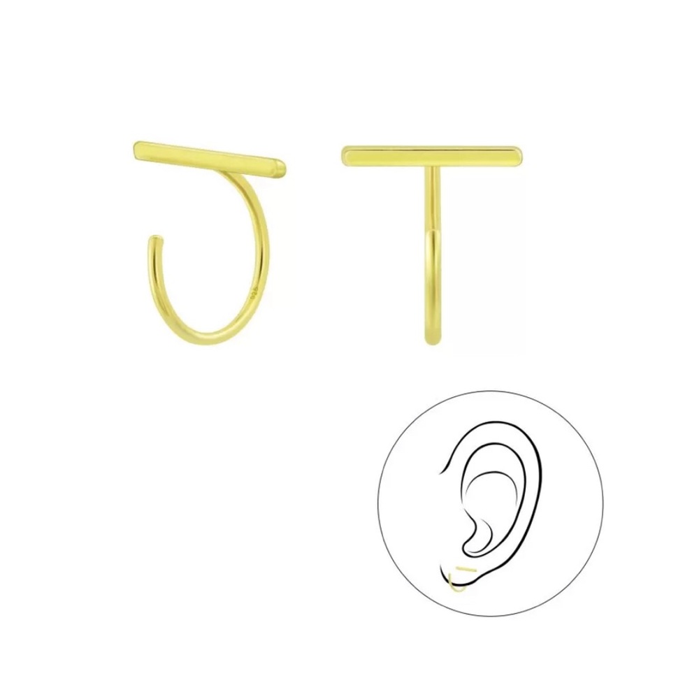 925 Sterling Silver Gold Bar Ear Huggers Earrings